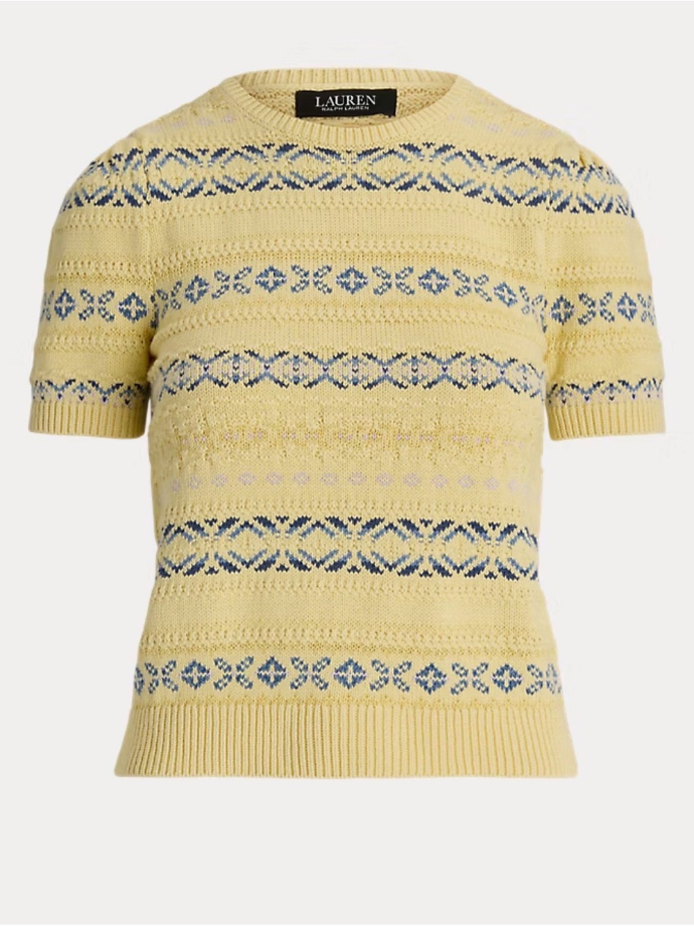 Lauren Ralph Lauren Fair Isle Short Sleeve Cotton & Linen Sweater